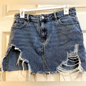 Distressed Denim Skirt.
